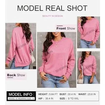 SHEWIN Womens Fall Fashion 2024 Casual Crewneck Lightweight Pullover Sweatshirts Loose Long Sleeve Tops Oversized Sweatshirt for Women,US 12-14(L),Pink