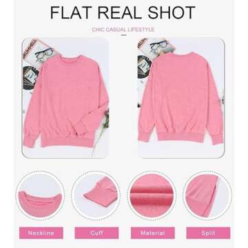 SHEWIN Womens Fall Fashion 2024 Casual Crewneck Lightweight Pullover Sweatshirts Loose Long Sleeve Tops Oversized Sweatshirt for Women,US 12-14(L),Pink