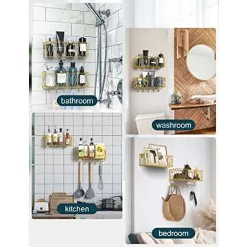 Iperlife Adhesive Shower Caddy Basket Shelf, Bathroom Shampoo Organizer Shelves, Kitchen Storage Rac...