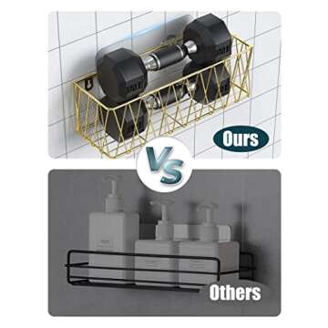 Iperlife Adhesive Shower Caddy Basket Shelf, Bathroom Shampoo Organizer Shelves, Kitchen Storage Rack, No Drilling Wall Mounted Rustproof Shower Shelf for Inside Shower - 2 Pack (Gold)