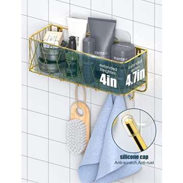 Iperlife Adhesive Shower Caddy Basket Shelf, Bathroom Shampoo Organizer Shelves, Kitchen Storage Rack, No Drilling Wall Mounted Rustproof Shower Shelf for Inside Shower - 2 Pack (Gold)