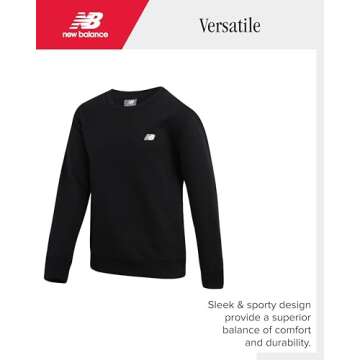 New Balance Boys' Sweatshirt - Soft Fleece Pullover Crewneck Active Logo Sweatshirt for Boys (Sizes: 8-20), Size 10-12, Deep Black
