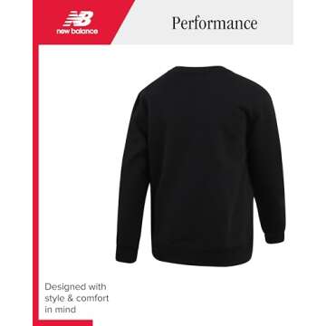 New Balance Boys' Sweatshirt - Soft Fleece Pullover Crewneck Active Logo Sweatshirt for Boys (Sizes: 8-20), Size 10-12, Deep Black
