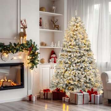 YITAHOME Prelit Snow Flocked Artificial Full Christmas Tree, 7.5ft Christmas Pine Tree with 1346 Bra...