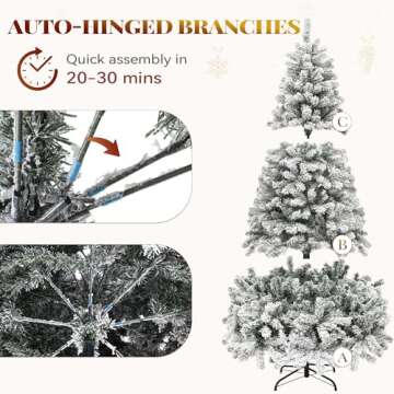 YITAHOME Prelit Snow Flocked Artificial Full Christmas Tree, 7.5ft Christmas Pine Tree with 1346 Branch Tips, 8 Light-Modes, and Foldable Base for Home, Party Decoration