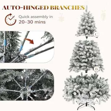 YITAHOME Prelit Snow Flocked Artificial Full Christmas Tree, 7.5ft Christmas Pine Tree with 1346 Branch Tips, 8 Light-Modes, and Foldable Base for Home, Party Decoration