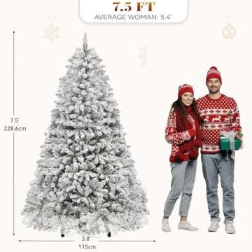 YITAHOME Prelit Snow Flocked Artificial Full Christmas Tree, 7.5ft Christmas Pine Tree with 1346 Branch Tips, 8 Light-Modes, and Foldable Base for Home, Party Decoration