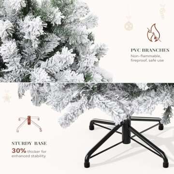 YITAHOME Prelit Snow Flocked Artificial Full Christmas Tree, 7.5ft Christmas Pine Tree with 1346 Branch Tips, 8 Light-Modes, and Foldable Base for Home, Party Decoration