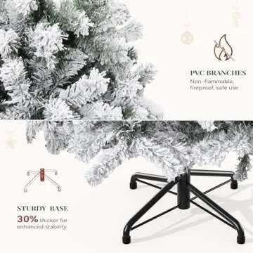 YITAHOME Prelit Snow Flocked Artificial Full Christmas Tree, 7.5ft Christmas Pine Tree with 1346 Branch Tips, 8 Light-Modes, and Foldable Base for Home, Party Decoration