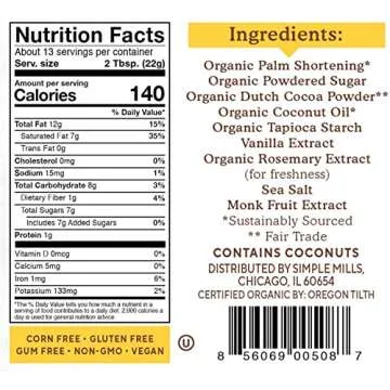 Simple Mills Organic Frosting, Chocolate - Gluten Free, Vegan, Made with Organic Coconut Oil, 10 Ounce (Pack of 1)