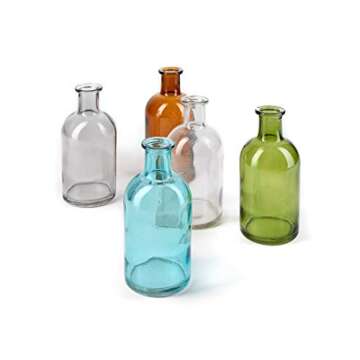 Serene Spaces Living Bud Vases, Apothecary Jars, Decorative Glass Bottles, Centerpiece for Wedding Reception, Mini Flower Vases, Small Medicine Bottles for Home Decor (Amber, Set of 6)