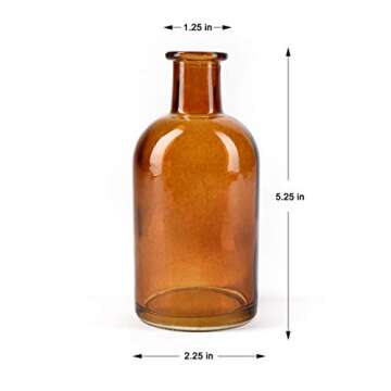 Serene Spaces Living Bud Vases, Apothecary Jars, Decorative Glass Bottles, Centerpiece for Wedding Reception, Mini Flower Vases, Small Medicine Bottles for Home Decor (Amber, Set of 6)