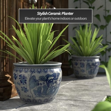 Elegant Red Lantern 16" Blue & White Porcelain Fishbowl