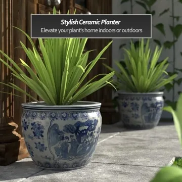 Elegant Red Lantern 16" Blue & White Porcelain Fishbowl