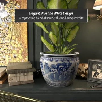 Elegant Red Lantern 16" Blue & White Porcelain Fishbowl