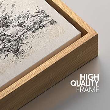 IDEA4WALL Framed Canvas Print Wall Art River Rapid & Pine Tree Forest Nature Wilderness Illustrations Fine Art Decorative Elements Farmhouse/Country for Living Room, Bedroom, Office - 16"x24" Natural