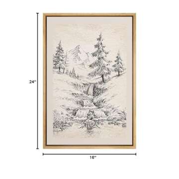 IDEA4WALL Framed Canvas Print Wall Art River Rapid & Pine Tree Forest Nature Wilderness Illustrations Fine Art Decorative Elements Farmhouse/Country for Living Room, Bedroom, Office - 16"x24" Natural
