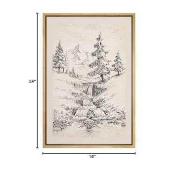 IDEA4WALL Framed Canvas Print Wall Art River Rapid & Pine Tree Forest Nature Wilderness Illustrations Fine Art Decorative Elements Farmhouse/Country for Living Room, Bedroom, Office - 16"x24" Natural