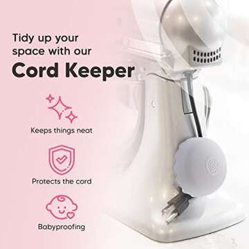 2-Pack Heat-Resistant Cord Organizer for Appliances, Kitchen, Computers & More | Stick-On Cord Wrappers with Flexible Base, Secure Scalloped Edge, Gray (3 x 1.5 Inches)