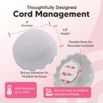 2-Pack Heat-Resistant Cord Organizer for Appliances, Kitchen, Computers & More | Stick-On Cord Wrappers with Flexible Base, Secure Scalloped Edge, Gray (3 x 1.5 Inches)