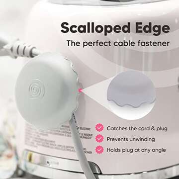 2-Pack Heat-Resistant Cord Organizer for Appliances, Kitchen, Computers & More | Stick-On Cord Wrappers with Flexible Base, Secure Scalloped Edge, Gray (3 x 1.5 Inches)