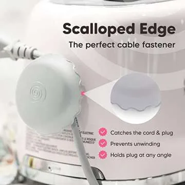 2-Pack Heat-Resistant Cord Organizer for Appliances, Kitchen, Computers & More | Stick-On Cord Wrappers with Flexible Base, Secure Scalloped Edge, Gray (3 x 1.5 Inches)