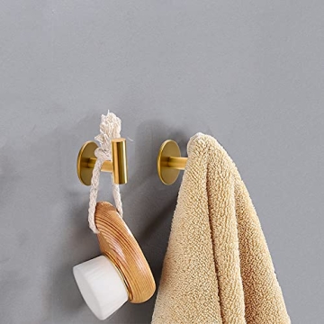 Heavy Duty Brushed Gold Adhesive Towel Hooks 2 Pack