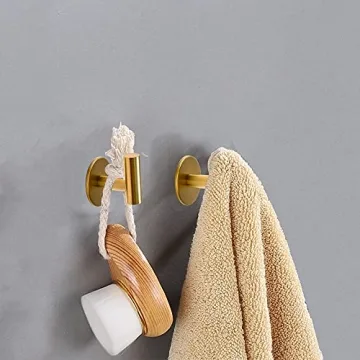 Heavy Duty Brushed Gold Adhesive Towel Hooks 2 Pack