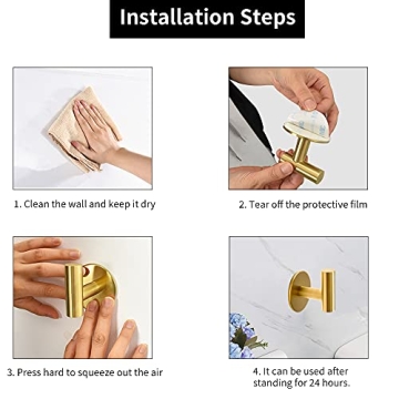 Heavy Duty Brushed Gold Adhesive Towel Hooks 2 Pack