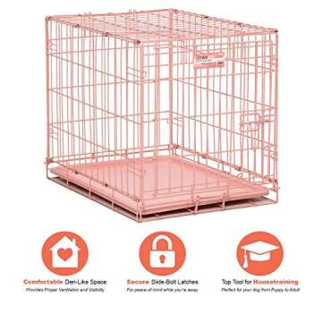 MidWest Homes for Pets Single Door iCrate 24" Pink Folding Metal Dog Crate w/ Divider Panel, Floor P...