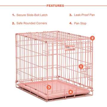 MidWest Homes for Pets Single Door iCrate 24" Pink Folding Metal Dog Crate w/ Divider Panel, Floor Protecting "Roller" Feet & Leak Proof Plastic Tray; 24L x 18W x 19H Inches, Small Dog Breed
