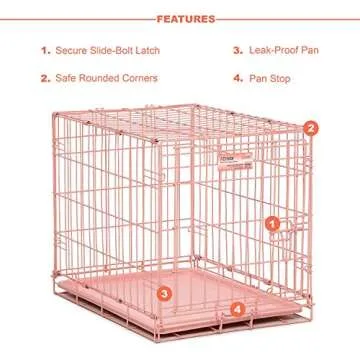 MidWest Homes for Pets Single Door iCrate 24" Pink Folding Metal Dog Crate w/ Divider Panel, Floor Protecting "Roller" Feet & Leak Proof Plastic Tray; 24L x 18W x 19H Inches, Small Dog Breed