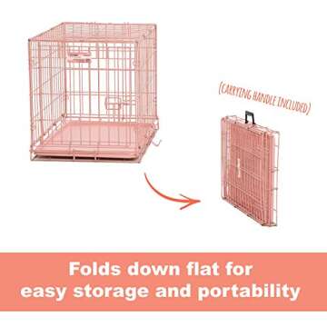 MidWest Homes for Pets Single Door iCrate 24" Pink Folding Metal Dog Crate w/ Divider Panel, Floor Protecting "Roller" Feet & Leak Proof Plastic Tray; 24L x 18W x 19H Inches, Small Dog Breed