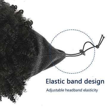 Aisaide Gray Headband Wigs for Black Women,Afro Headband Wig Synthetic Short Curly Wigs Afro Kinky Curly Black Wig with Bangs Wrap Wigs 2 in 1 Head Wrap Wig with Headband Attached Turban Wig