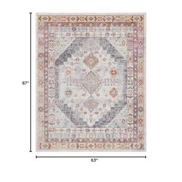 Well Woven Vera Vintage Grey Tribal Diamond Medallion Pattern Area Rug (5'3" x 7'3")