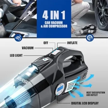 VARSK 4-in-1 Car Vacuum with Tire Inflator and LED Light