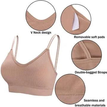 BQTQ 5 Pcs V Neck Tube Top Bra Padded Camisole Bra for Women Seamless Bralettes(M)