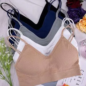 BQTQ 5 Pcs V Neck Tube Top Bra Padded Camisole Bra for Women Seamless Bralettes(M)
