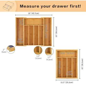 Utoplike Bamboo Cutlery Tray Silverware, Drawer Dividers for Kitchen Utensils, Flatware Tray Drawer Insert for knives, Gadgets and Garage Tools, Office Supplies