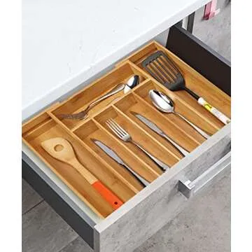 Utoplike Bamboo Cutlery Tray Silverware, Drawer Dividers for Kitchen Utensils, Flatware Tray Drawer Insert for knives, Gadgets and Garage Tools, Office Supplies