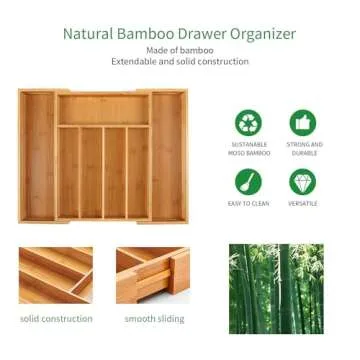 Utoplike Bamboo Cutlery Tray Silverware, Drawer Dividers for Kitchen Utensils, Flatware Tray Drawer Insert for knives, Gadgets and Garage Tools, Office Supplies