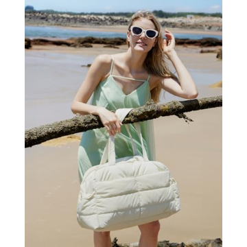 BAGSMART Travel Duffle Bag Gym Bag for Women, 31L Puffer Tote Bag Quilted Laptop Carry on, Weekender Overnight Bag Organizer Duffel Bag for Travel, Beige