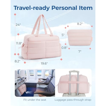 BAGSMART Travel Duffle Bag Gym Bag for Women, 31L Puffer Tote Bag Quilted Laptop Carry on, Weekender Overnight Bag Organizer Duffel Bag for Travel, Beige