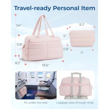 BAGSMART Travel Duffle Bag Gym Bag for Women, 31L Puffer Tote Bag Quilted Laptop Carry on, Weekender Overnight Bag Organizer Duffel Bag for Travel, Beige