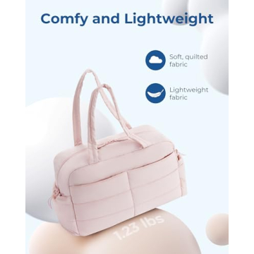 BAGSMART Travel Duffle Bag Gym Bag for Women, 31L Puffer Tote Bag Quilted Laptop Carry on, Weekender Overnight Bag Organizer Duffel Bag for Travel, Beige