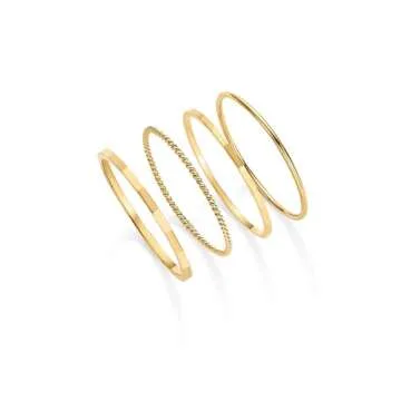 PAVOI 14K Gold Plated Four Pieces Thin Rings Set for Women | 4 Dainty Stacking Rings Pack | Minimalist Stackable Bands (Yellow Gold, 7)