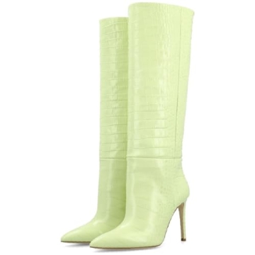 VogueVent Women's Knee High Stiletto Boots in Lime Green