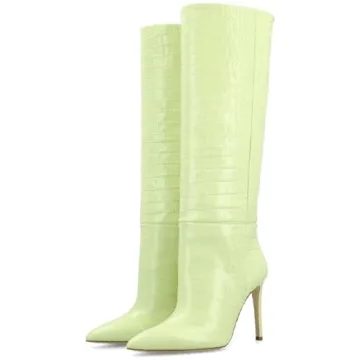 VogueVent Women's Knee High Stiletto Boots in Lime Green