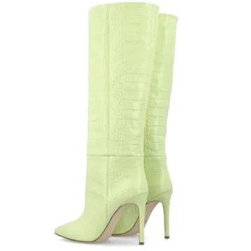 VogueVent Women's Knee High Stiletto Boots in Lime Green