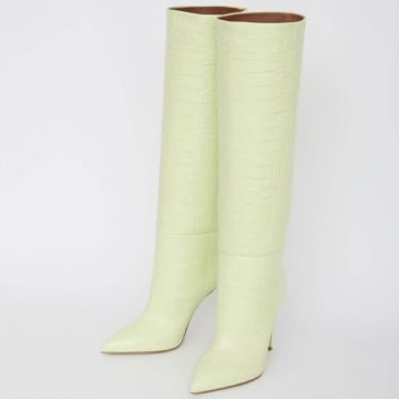 VogueVent Women's Knee High Stiletto Boots in Lime Green
